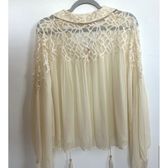 Anthropologie Let Me Be Lace Sheer Blouse Boho Cream L/Sleeve Peasant Top S NEW - Picture 6 of 9